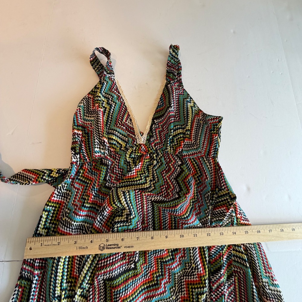 Urban Nomad Earthbound Trading Chevron Geometric Maxi Dress Boho Lace Trim S/M - Picture 5 of 6